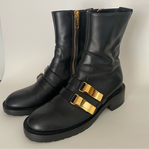 Christian Dior Calfskin Buckle Combat Ankle Boots Size 38.5 - Picture 1 of 16